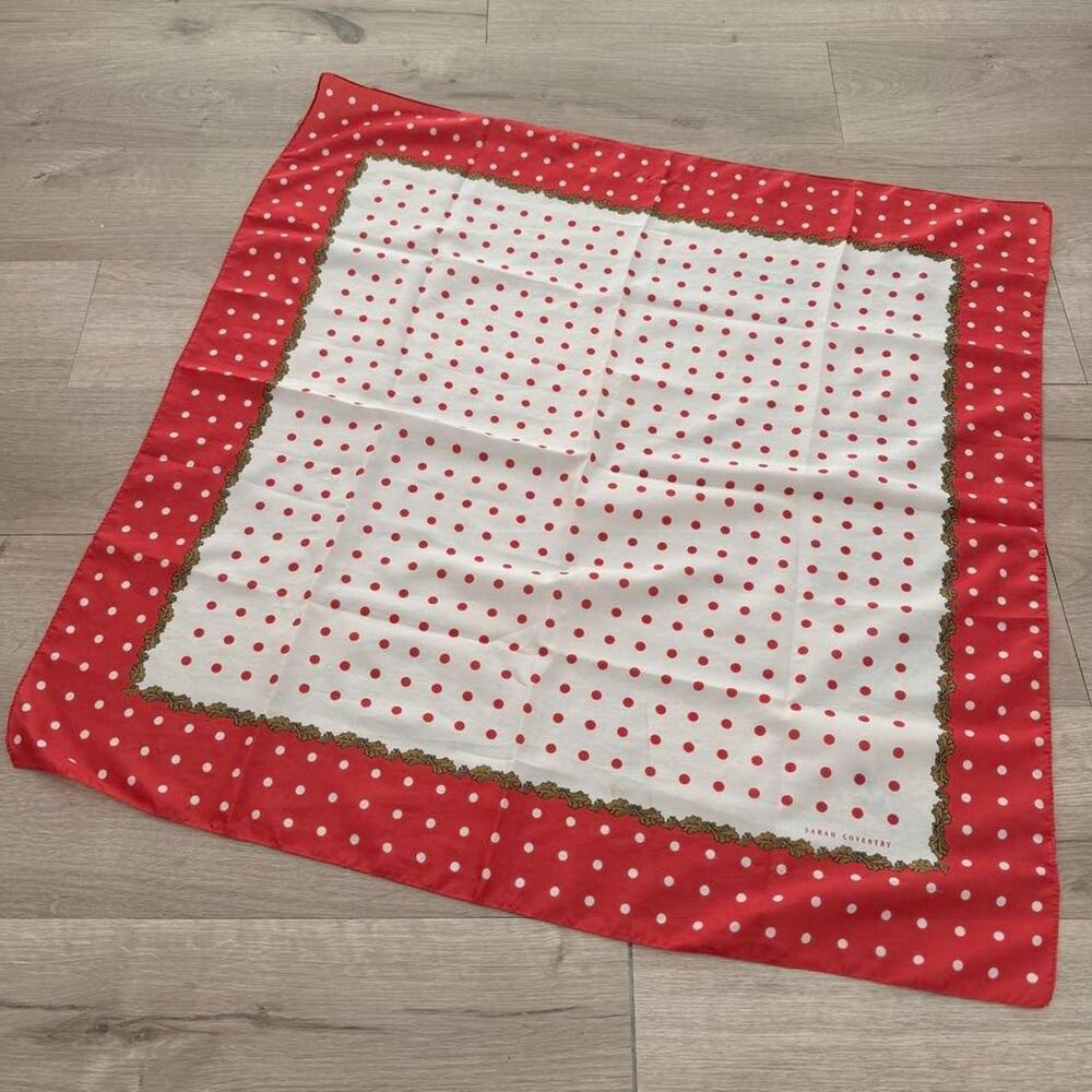 Sarah Coventry Red & White Polka Dot Silk Scarf VTG Bandana Festival Chic 80's